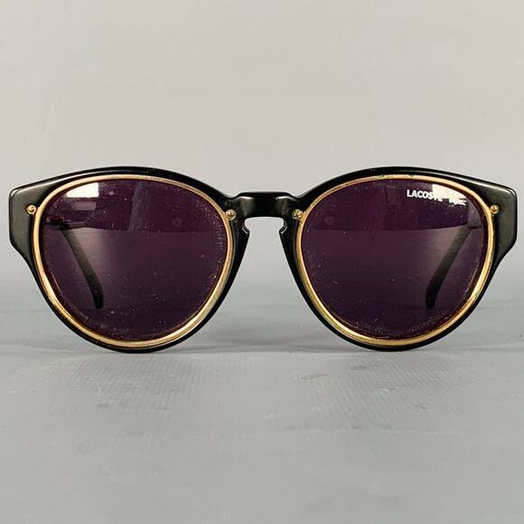 LACOSTE Black Gold Acetate Round Sunglasses - Picture 1 of 6